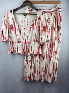 Women’s DKNY XL White Multicolored Patterned Skirt Set